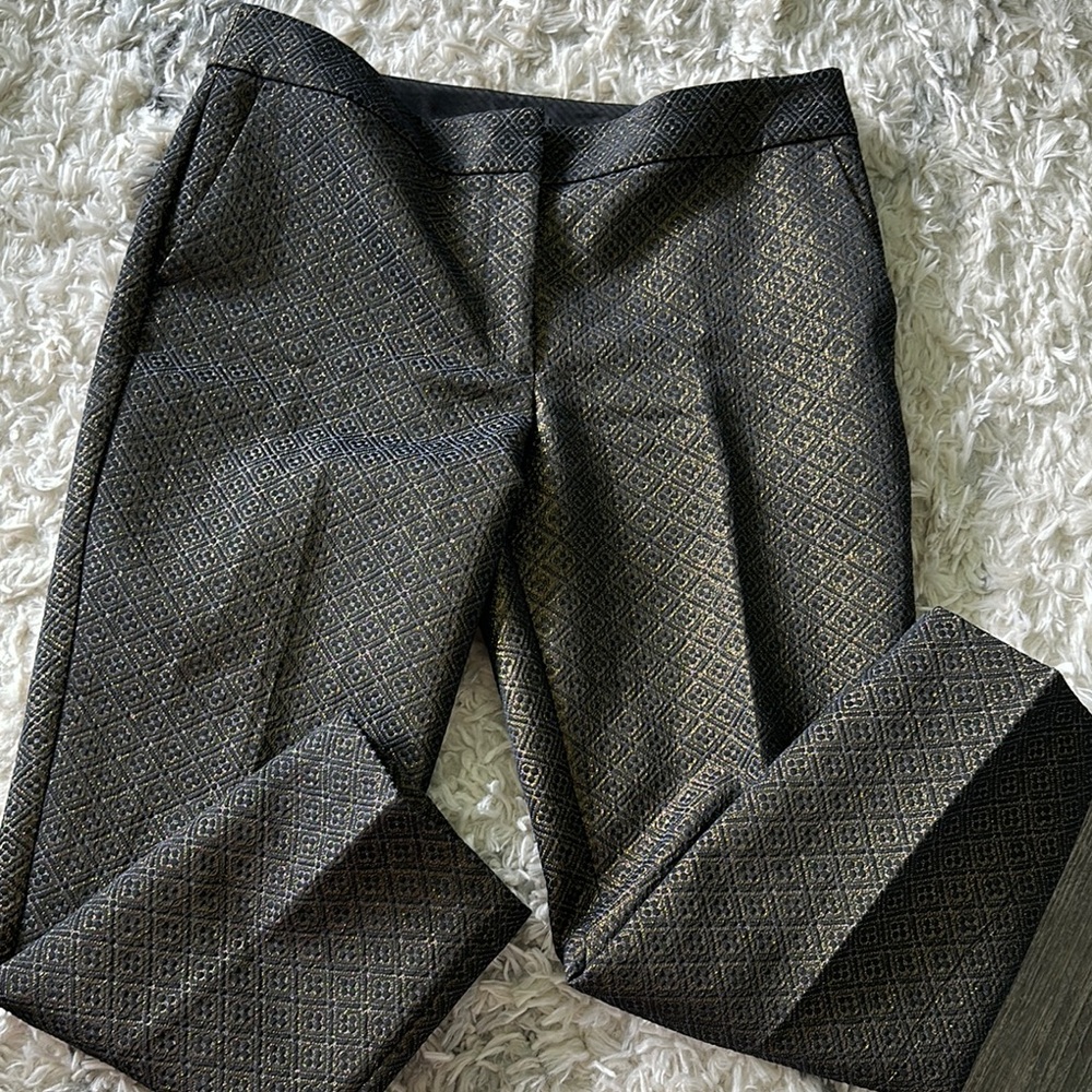 LOFT Blue and Gold Patterned Cropped Pants